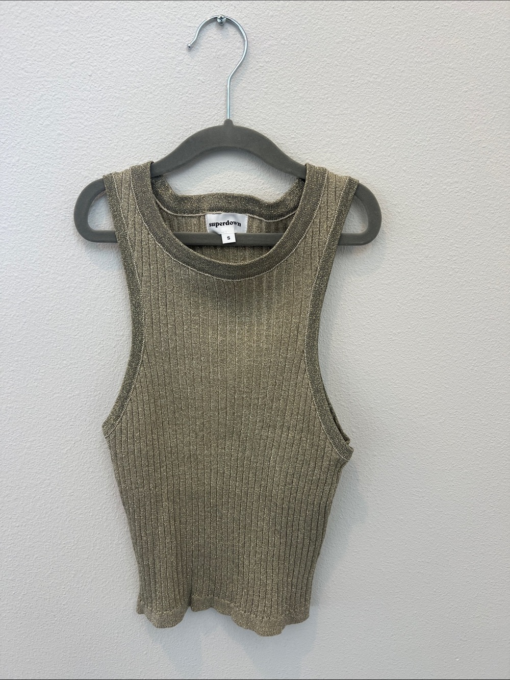 superdown Olive Ribbed Tank with High Neck